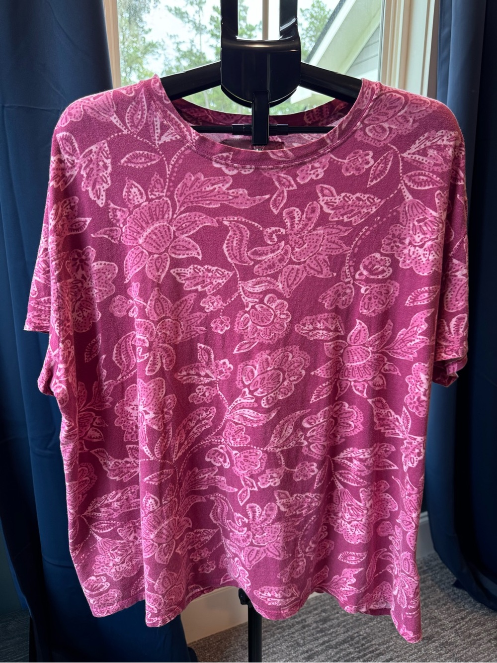 We The Free Free People Nina Pink Floral Oversized Short Sleeve Tee Size L EUC